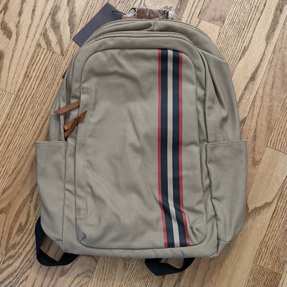 Baekgaard Ted Backpack Canvas Desert NWT Leather Trim Striped $118 MSRP